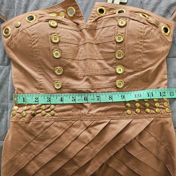 Strapless Military Style Mini Dress, brown/tan, Size S, New with Tags - Picture 14 of 16